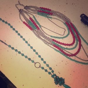False turquoise layered necklaces